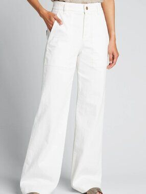 Brunello Cucinelli Monili Jeans White Denim Wide Leg High Waist 32"x30" Size 10